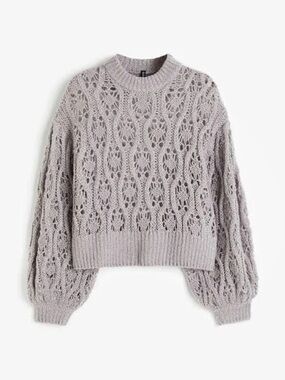 H&M Gray Open Knit Crewneck Sweater